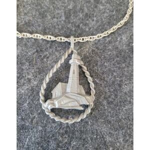 Vintage Silver Lighthouse Nautical Hope and Safety 3D Charm Necklace